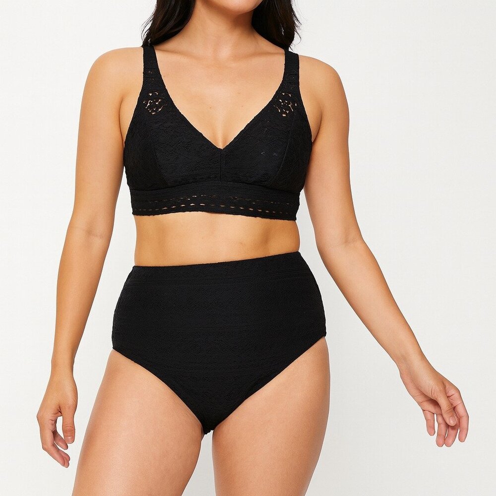 Women’s Black Mesh Look Bikini Set Size L Two Piece Swimsuit